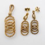 9ct textured modernist drop earrings and pendant necklace 6.4g