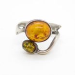 Silver and amber ring adjustable size