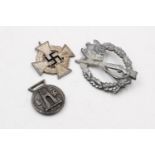 3 x WW2 German Medals & Badges Inc Long Service Medal, Assault Badge Etc