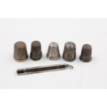 6 x Antique / Vintage .925 STERLING SILVER Thimbles & Needle Case (32g)