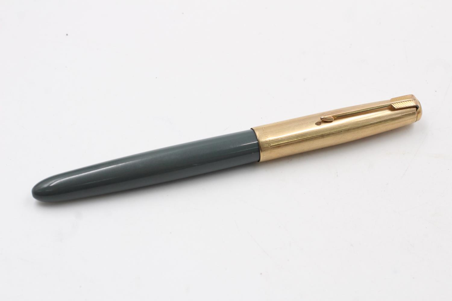Vintage PARKER 51 Grey FOUNTAIN PEN w/ Rolled Gold Cap WRITING
