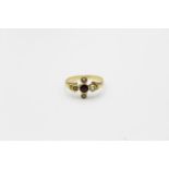 vintage 18ct gold modernist design garnet & seed pearl ring 2.6g Size K