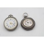 2 x Vintage Ladies .935 SILVER Cased FOB WATCHES Key-Wind (70g)