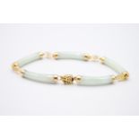 14ct gold Chinese jade panel bracelet 10.6g
