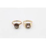 2 x 9ct gold smoky quartz rings inc modernist 5.8g Size N both