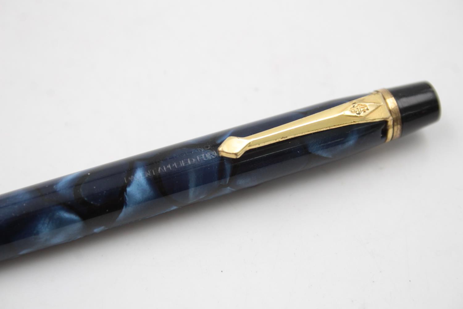 Vintage CONWAY STEWART 15 Blue FOUNTAIN PEN w/ 14ct Gold Nib, Pencil, Box - Image 4 of 11