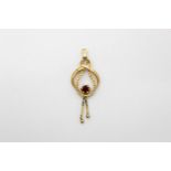 vintage 9ct gold garnet set drop pendant 2g