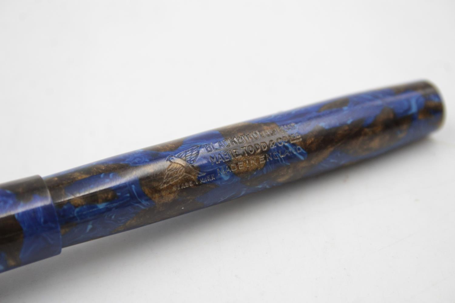 Vintage MABIE TODD Blackbird Blue Fountain Pen w/ 14ct Gold Nib WRITING - Image 7 of 7