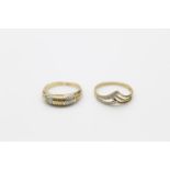 2 x 9ct gold diamond set rings inc chevron, dress 4.3g Size P & R