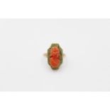 True vintage 10ct Gold carved coral cameo ring 3.2g Size M