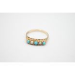 vintage 9ct gold turquoise & seed pearl gypsy style ring 2g Size R