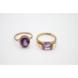 2 x 9ct gold amethyst rings inc modernist, solitaire 4.6g Size L & N