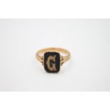 antique 9ct gold 'G' initial onyx signet ring 3.5g Size R