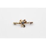 9ct Edwardian sapphire & pearl bow bar brooch 2.1g