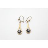 9ct gold diamond & sapphire drop earrings 2.4g