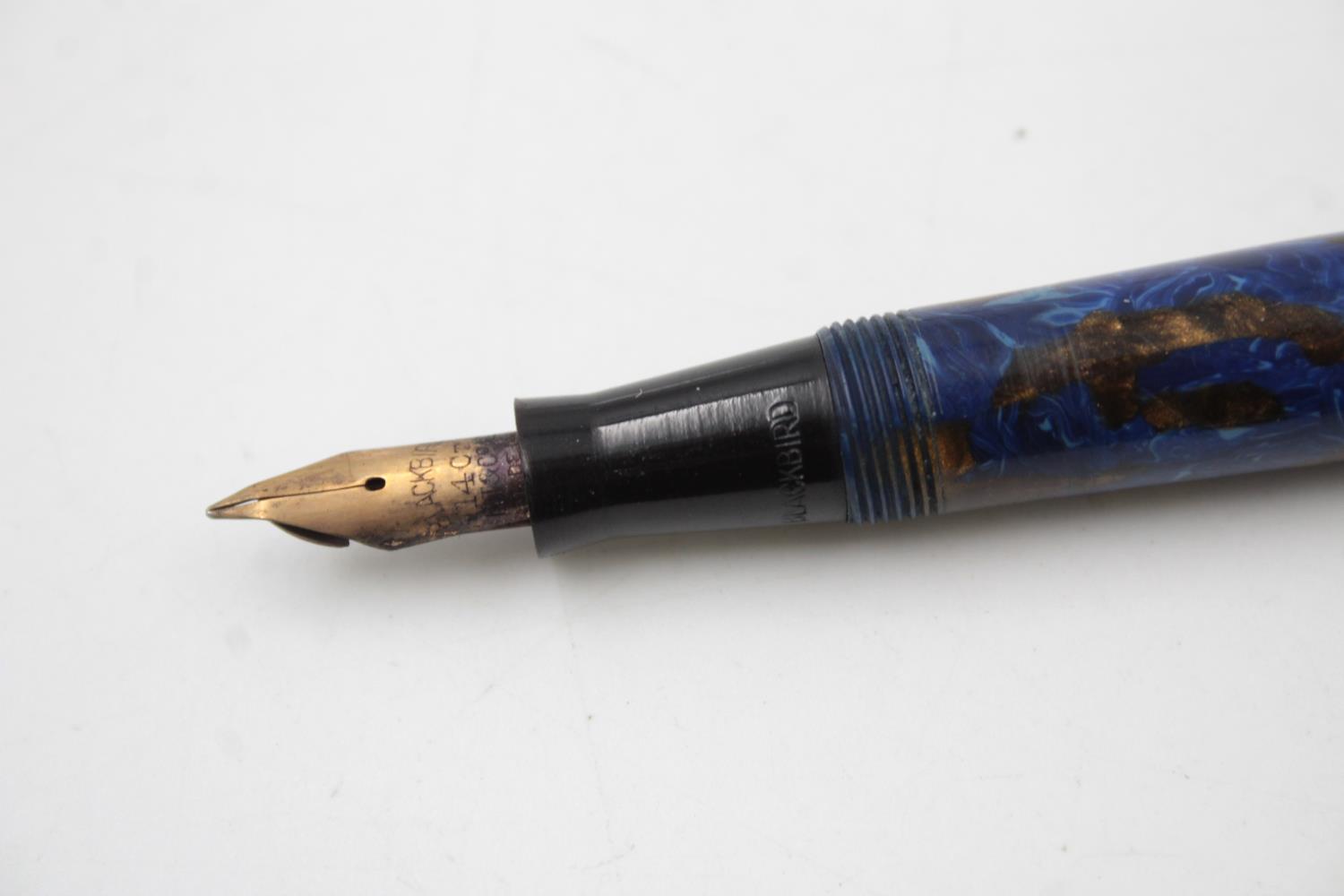 Vintage MABIE TODD Blackbird Blue Fountain Pen w/ 14ct Gold Nib WRITING - Image 3 of 7