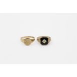 2 x vintage 9ct gold signet rings inc diamond, black onyx 4.2g Size P & O