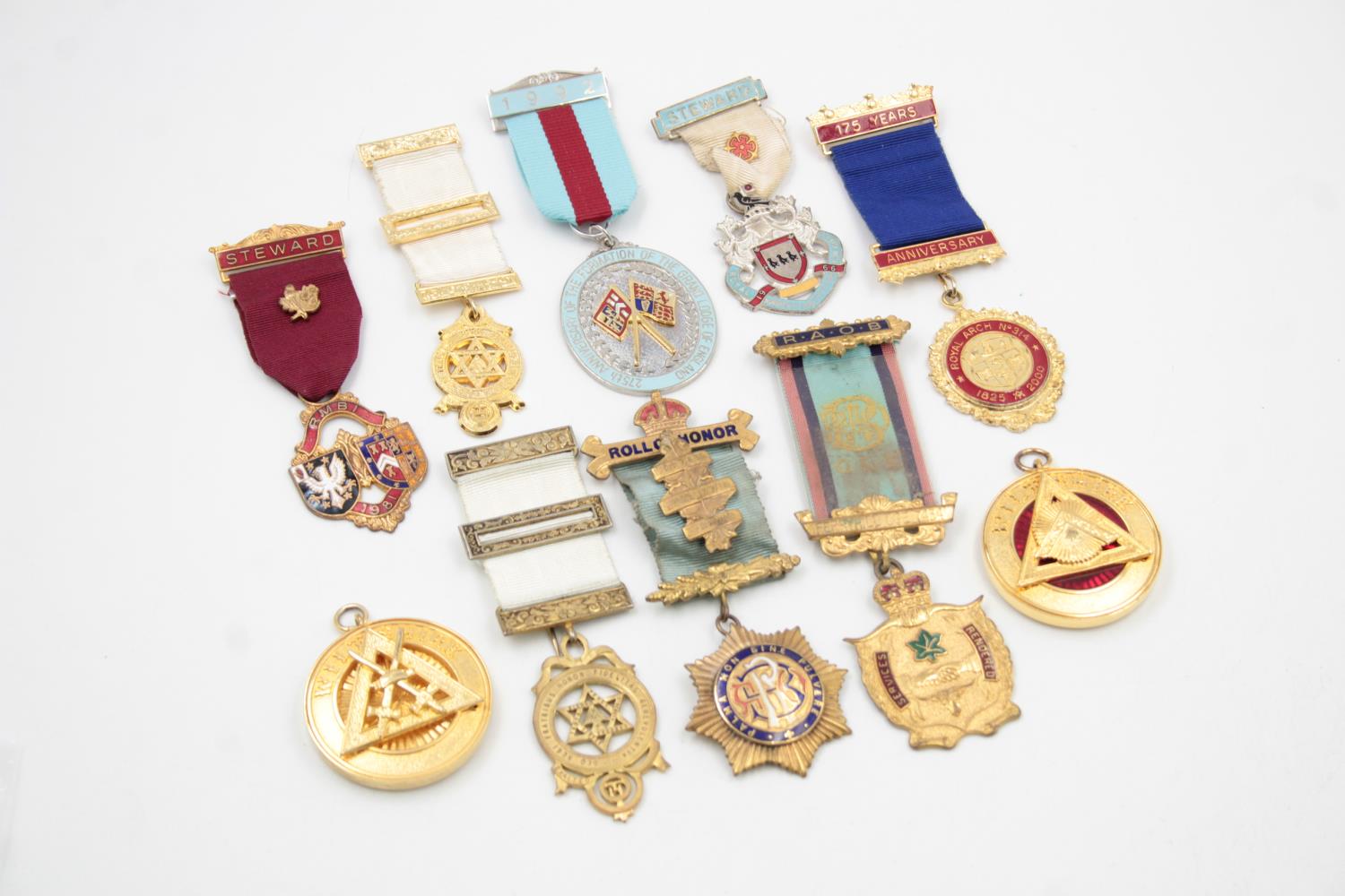 10 x Assorted Vintage MASONIC & R.A.O.B Jewels Inc Wiltshire, Steward Etc