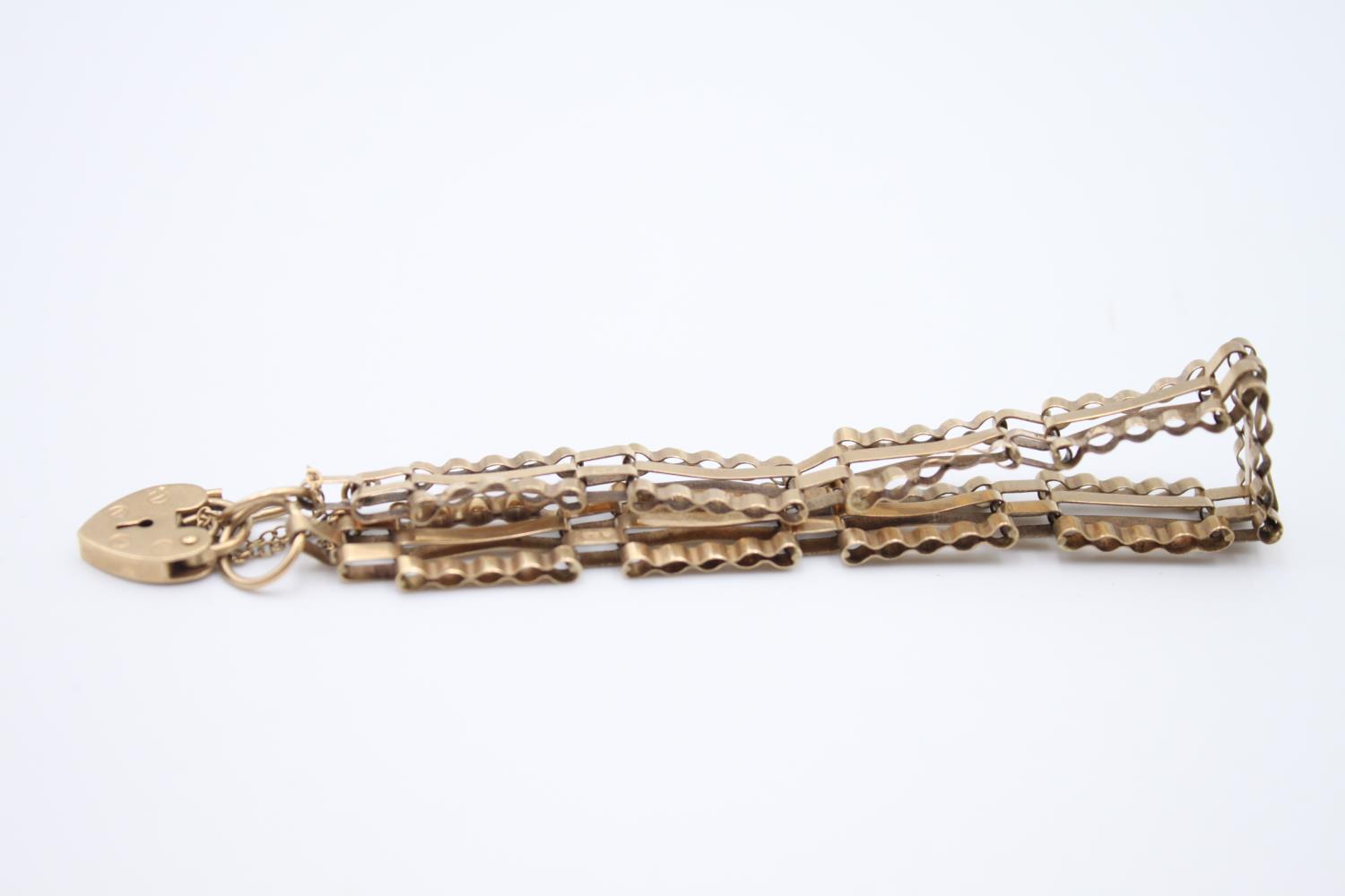 vintage 9ct gold ornate gate bracelet with heart padlock clasp 6g