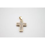 vintage 9ct gold diamond set religious cross pendant 2.4g