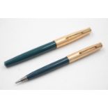 Vintage PARKER 51 Teal FOUNTAIN PEN w/ Rolled Gold Cap, Matching Pencil