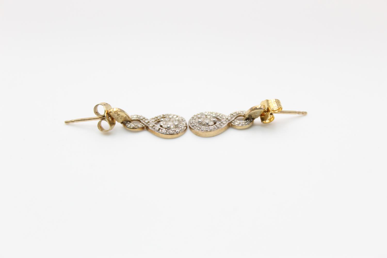 vintage 9ct gold diamond cluster drop earrings 1.5g - Image 2 of 4