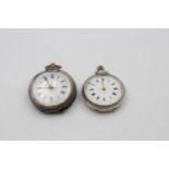 2 x Vintage Ladies .800 / .925 SILVER Cased FOB WATCHES Key-Wind (69g)