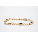 9ct gold mutli-gem bracelet with amethyst, garnet and citrine 8.8g