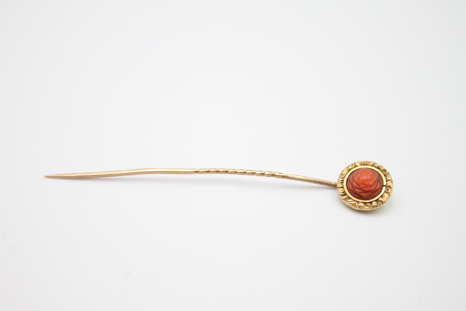 antique 14ct gold carved coral rose stick pin 1.5g