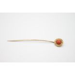 antique 14ct gold carved coral rose stick pin 1.5g