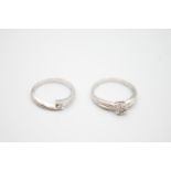 2 x 9ct white gold diamond rings inc bypass, solitaire 3.6g Size K on left & N on right