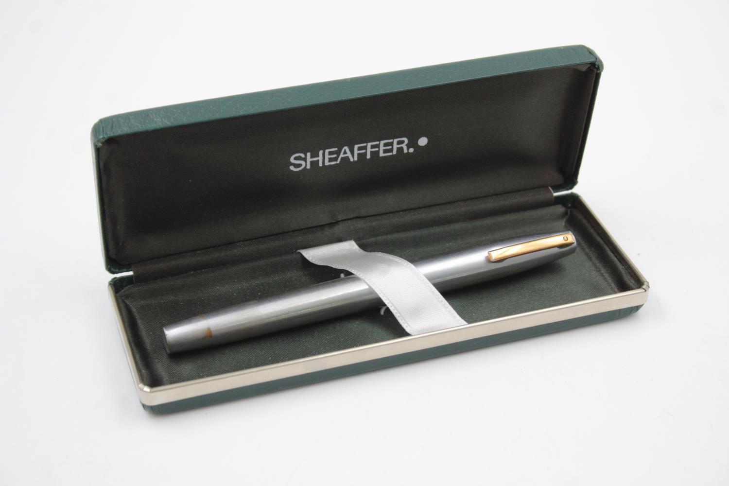 Vintage SHEAFFER Imperial Brushed Steel FOUNTAIN PEN w/ 14ct Gold Nib WRITING