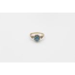 vintage 9ct blue gemstone & diamond halo ring 1.5g Size K