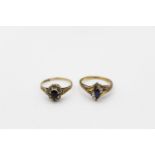 2 x 9ct gold diamond set rings inc sapphire 3.9g Size O & N