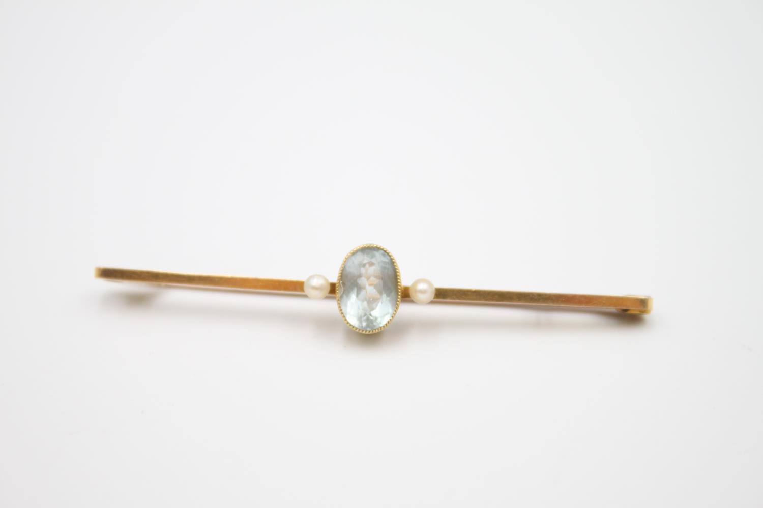 antique 15ct gold aquamarine & seed pearl bar brooch 2.9g