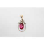 vintage 9ct gold ruby paste drop pendant 1.8g