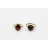2 x 9ct gold garnet rings inc bohemian, solitaire 5.3g Size M for both