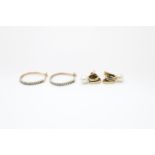 2 x 9ct gold diamond earrings inc pearl, hoops 3.9g