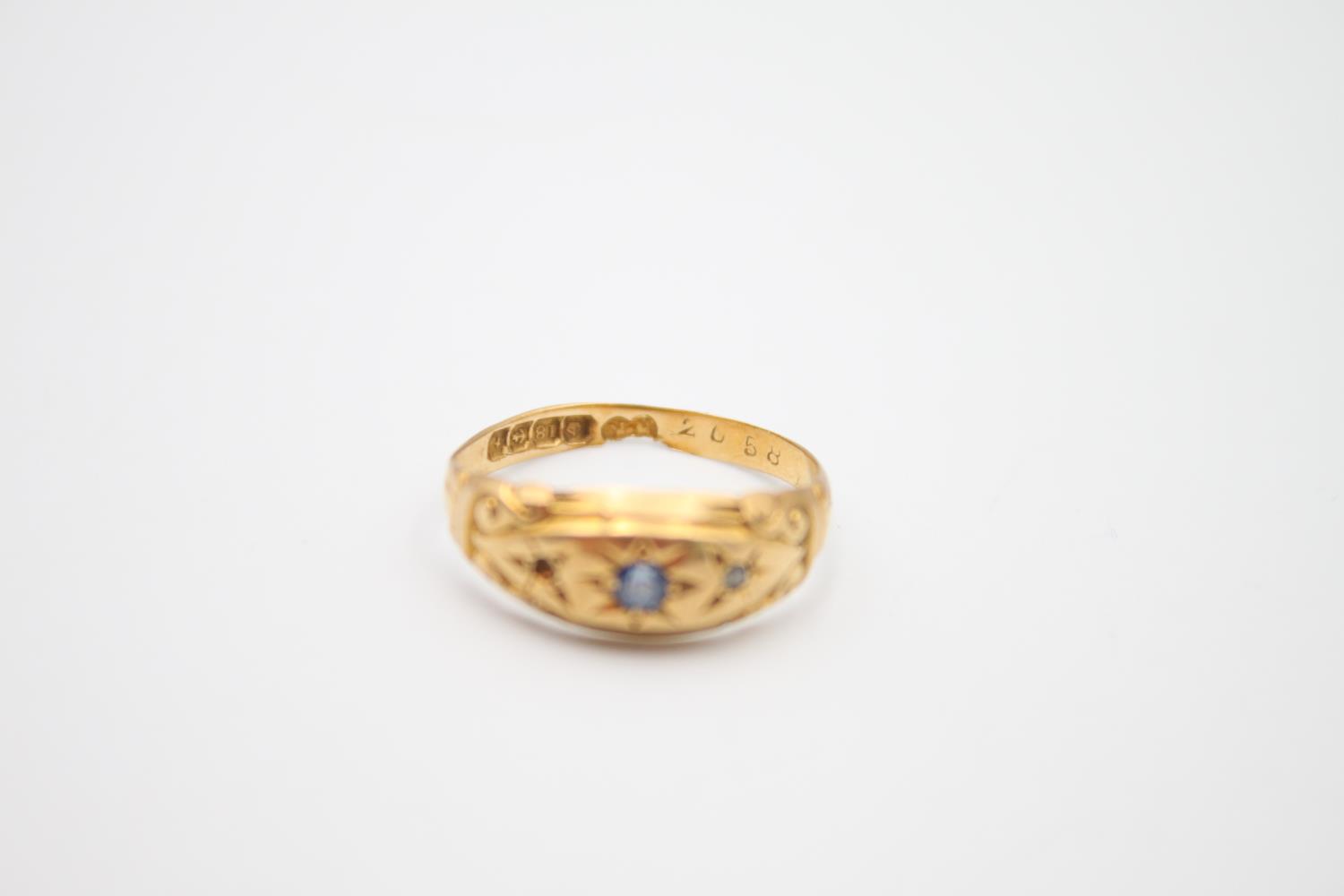 antique 1817 hallmarked 18ct gold sapphire gypsy ring, missing stone 2.5g Size L - Image 2 of 4