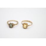 2 x vintage 9ct gold stone set rings inc citrine 3.2g Size K & M