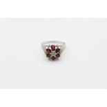 9ct White gold diamond & garnet cluster ring 3.3g Size Q