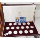 Set of 16x Royal Commemorative 1oz silver coins 1981 all in mint condition in collectors pack