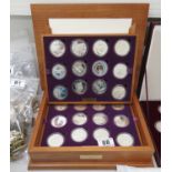 Silver set in wooden box of 24x golden Jubilee crown size coins all silver proof with certificates -