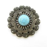 Silver and turquoise brooch