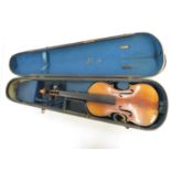 Old 3/4 violin in sarcophagus case