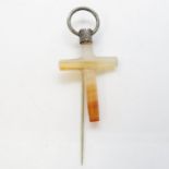 Banded agate cross with silver holding and pin 50mm