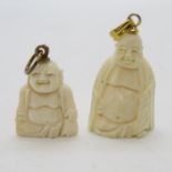2x early ivory carved buddhas 1" and 1.5" high