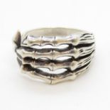 Adjustable silver skeleton hand ring