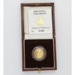 Gold 1991 one tenth Britannia pure gold coin with case and certificate