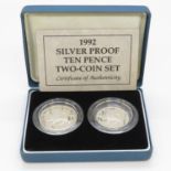 Royal Mint 1992 silver proof 10p 2x coin set